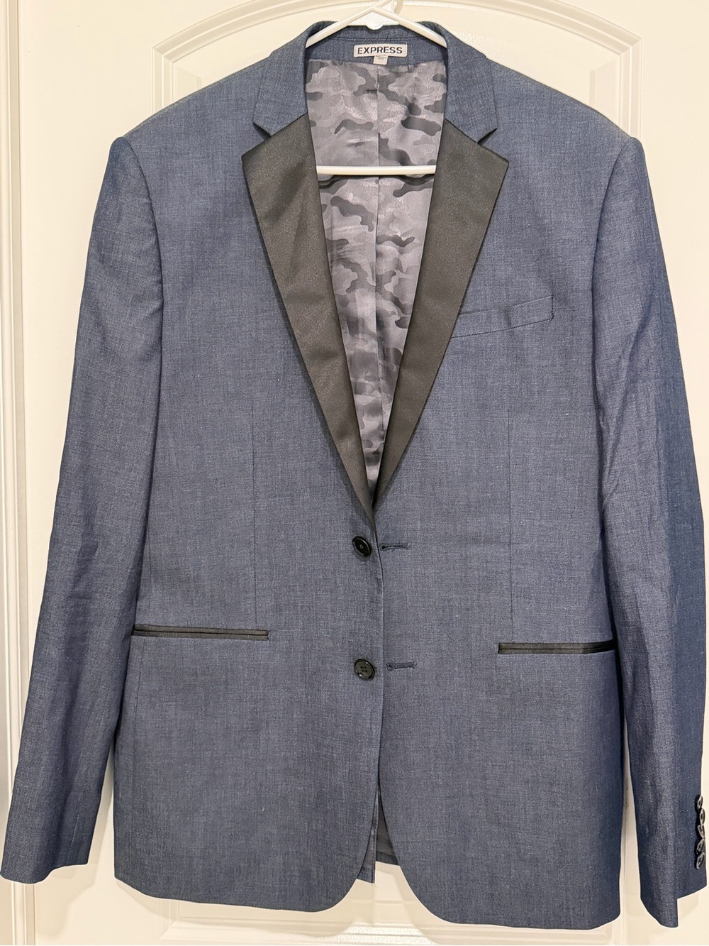 Express Men's Slate Blue Blazer with Black Satin Lapels